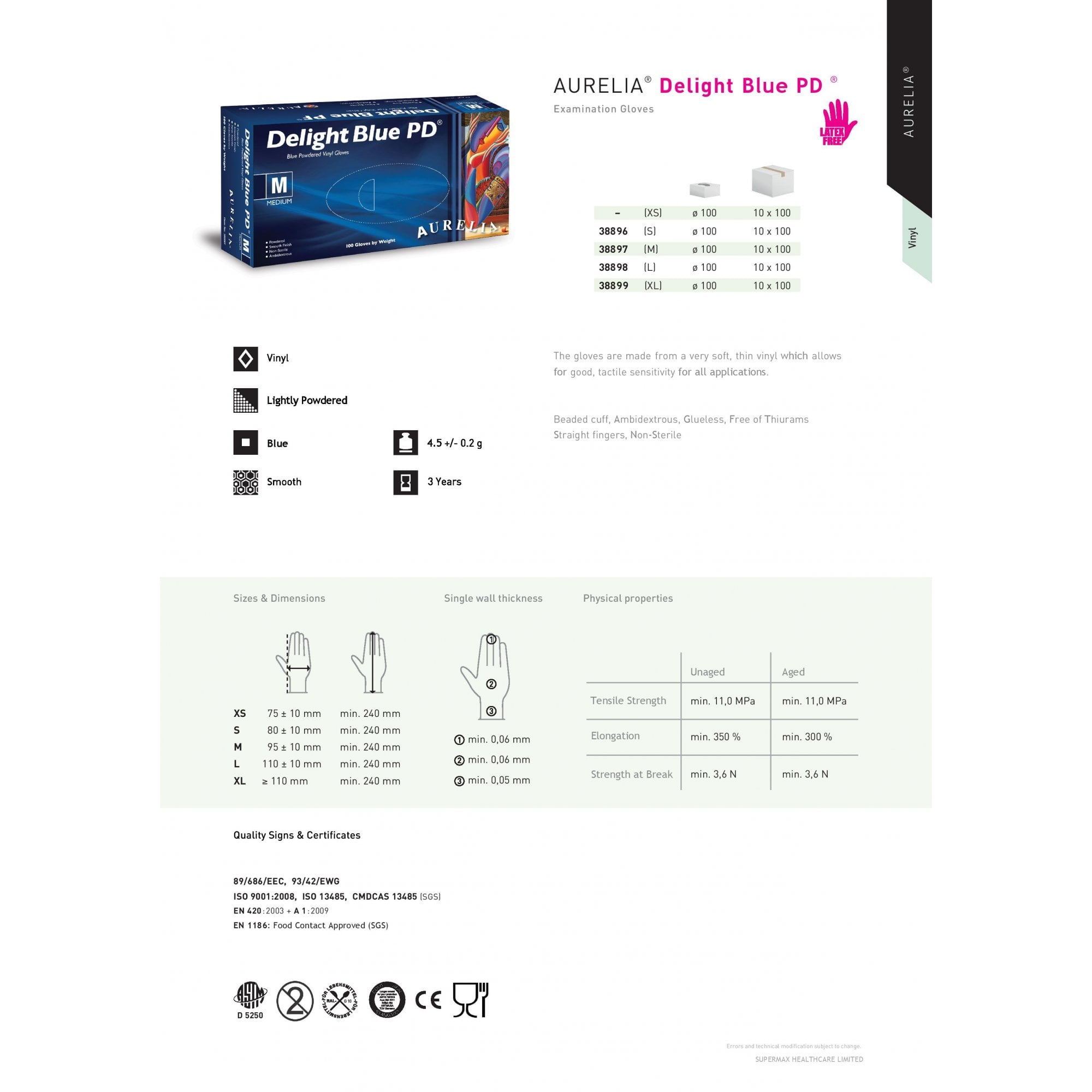 Delight - Blue Vinyl Gloves - Powdered