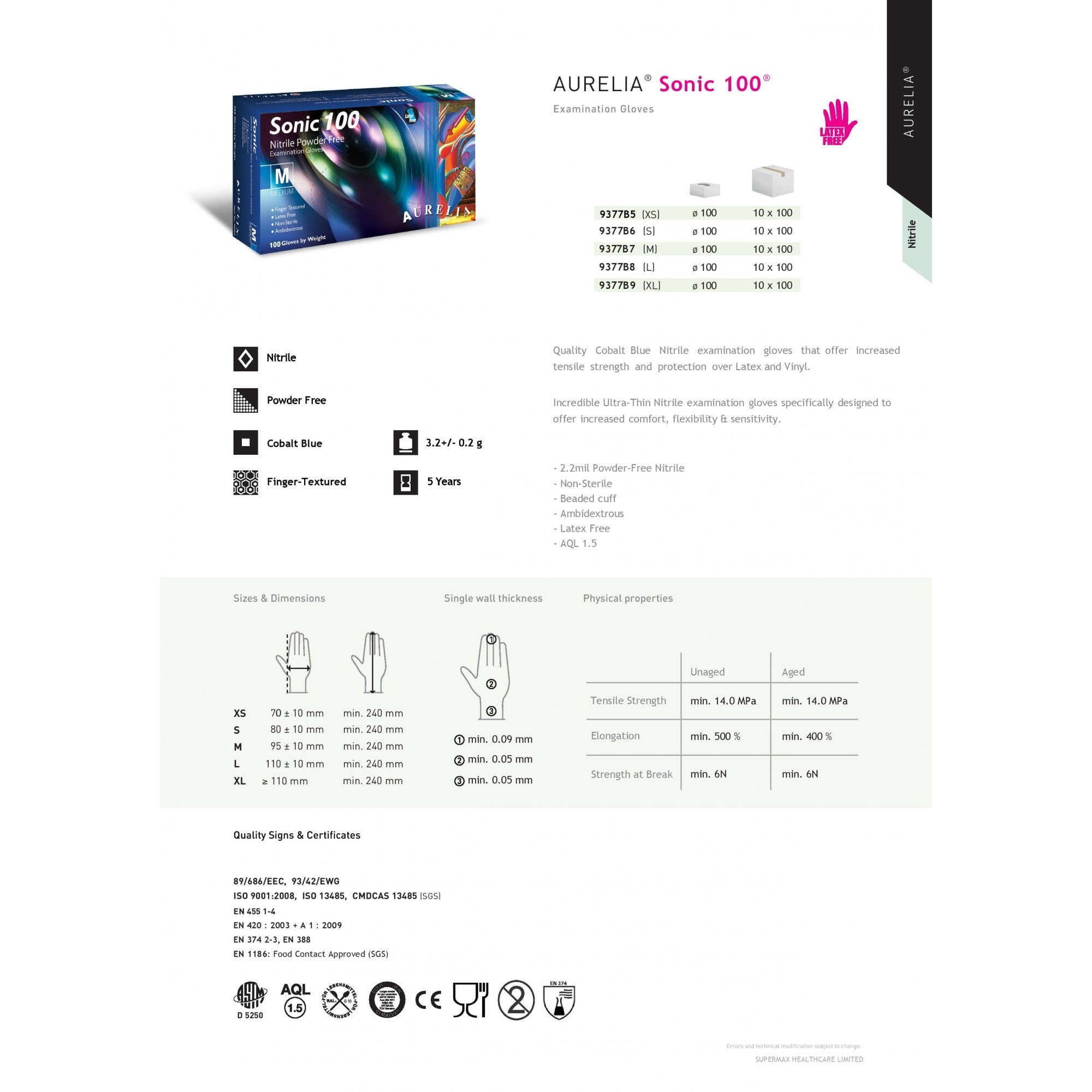 Sonic 100 Cobalt Blue Nitrile Gloves - Powder Free