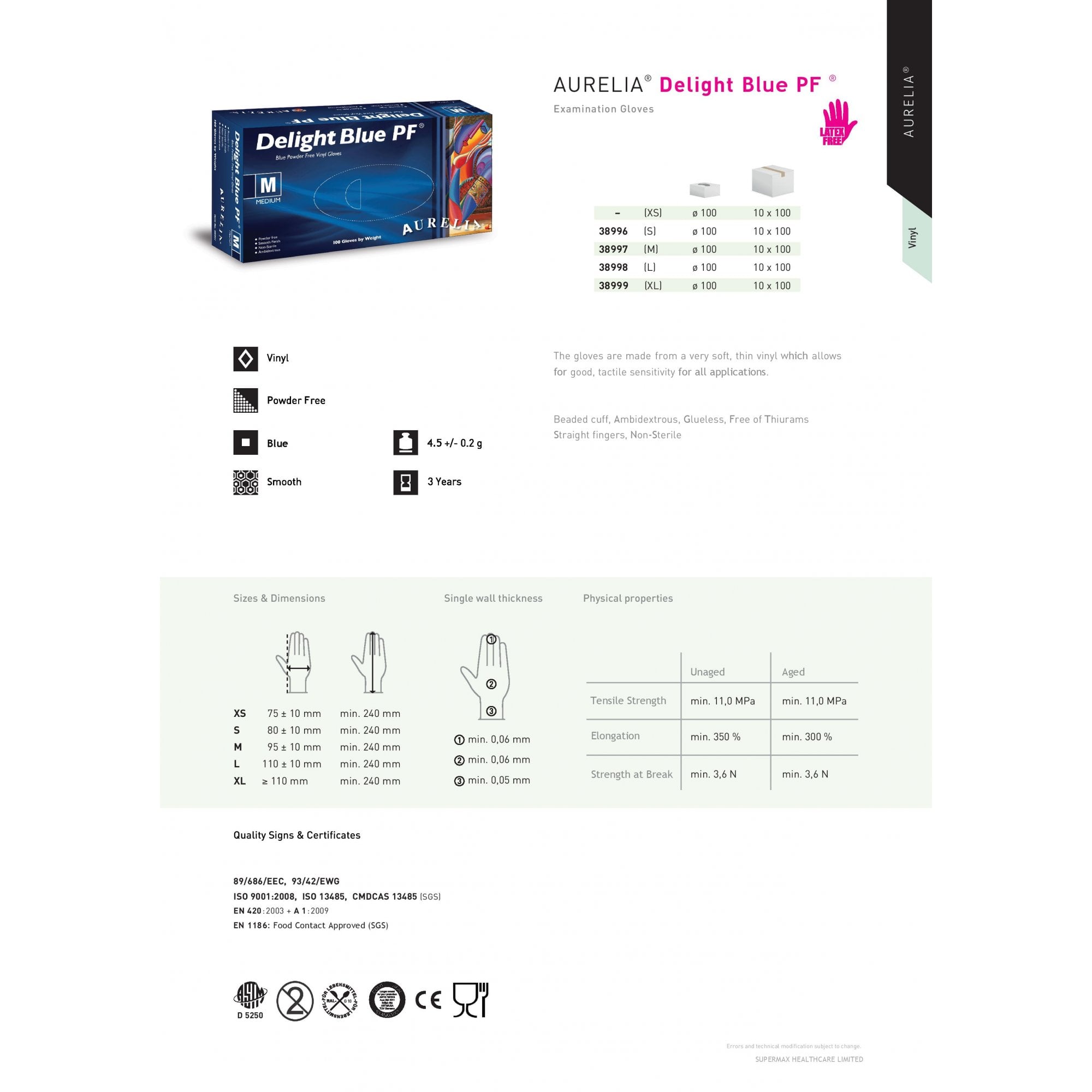 Aurelia - Delight Blue Vinyl Gloves - Powder Free