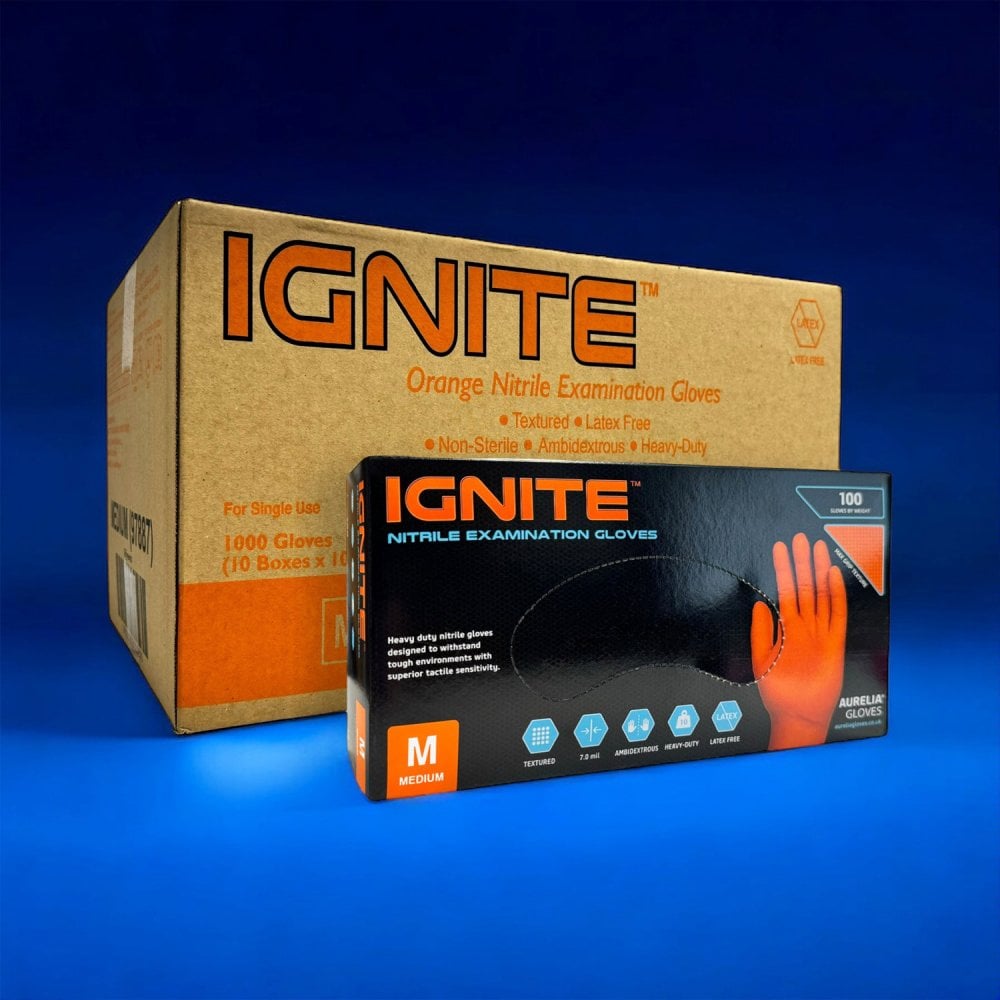 Ignite Heavy Duty Orange Nitrile Gloves