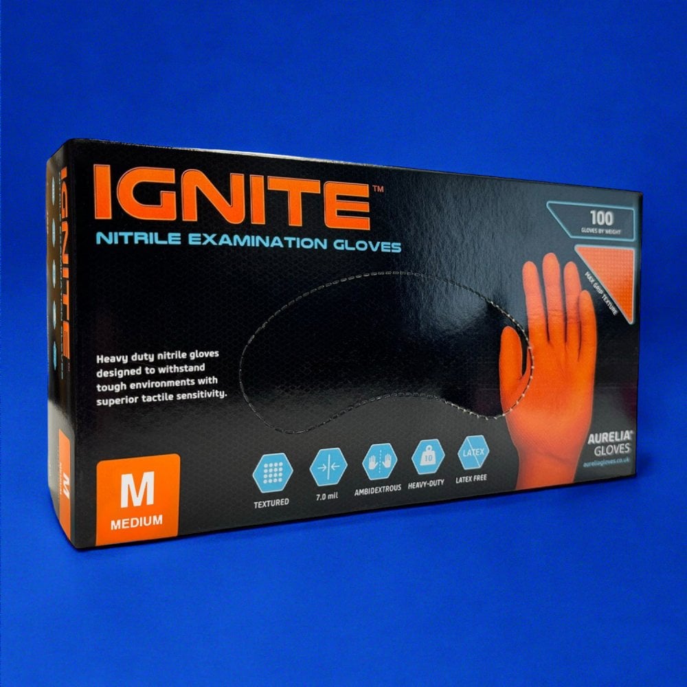 Ignite Heavy Duty Orange Nitrile Gloves