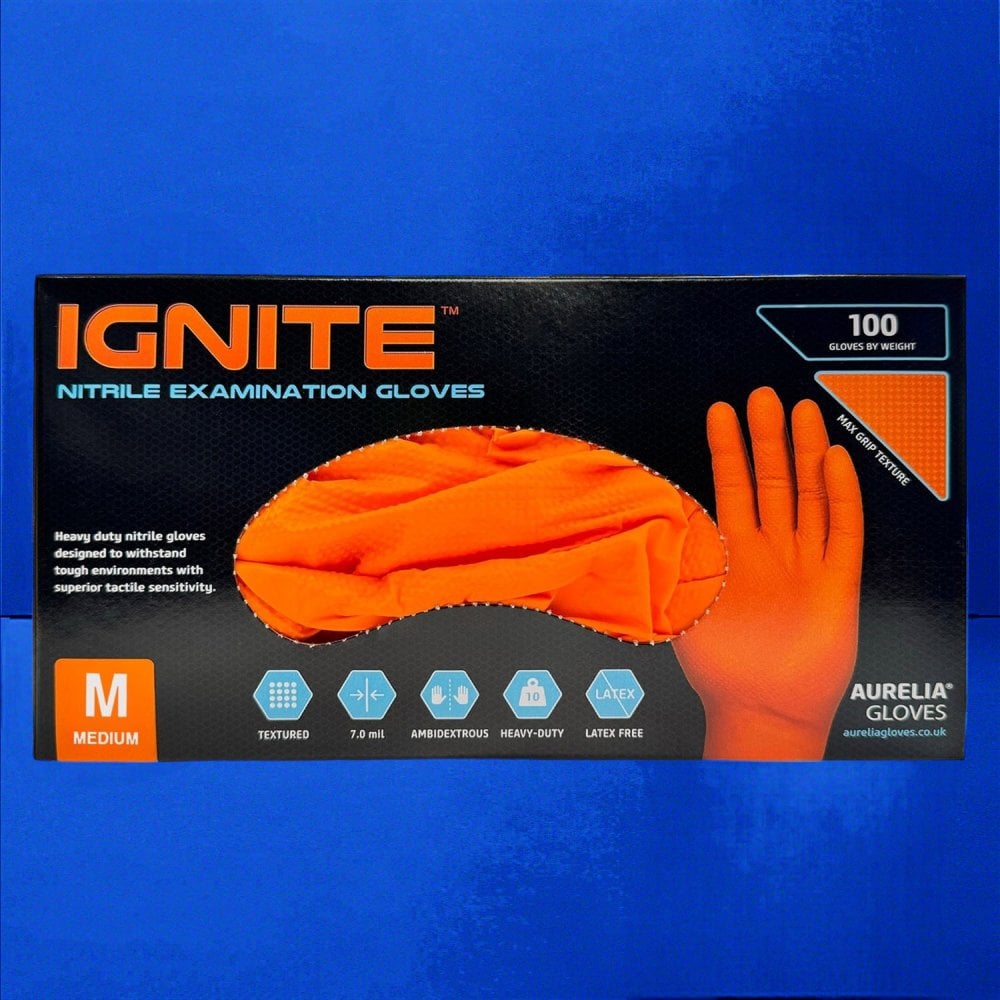 Ignite Heavy Duty Orange Nitrile Gloves