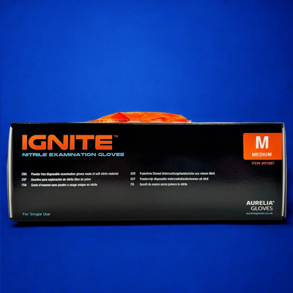 Ignite Heavy Duty Orange Nitrile Gloves