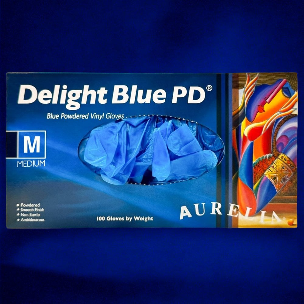 Delight - Blue Vinyl Gloves - Powdered