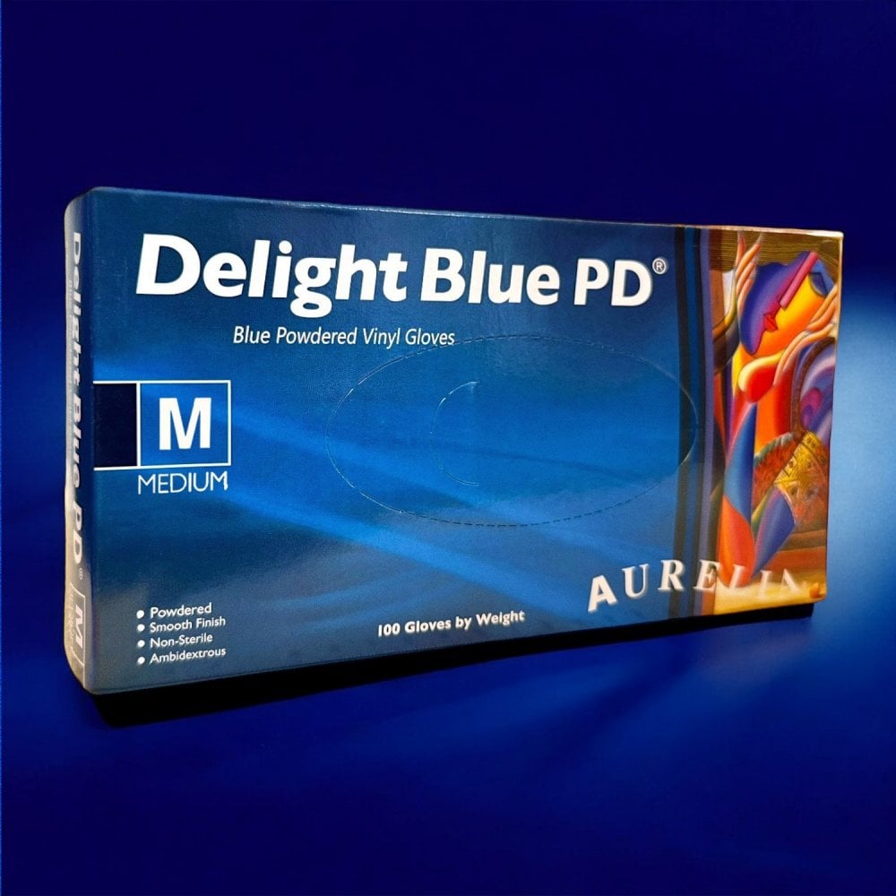 Delight - Blue Vinyl Gloves - Powdered