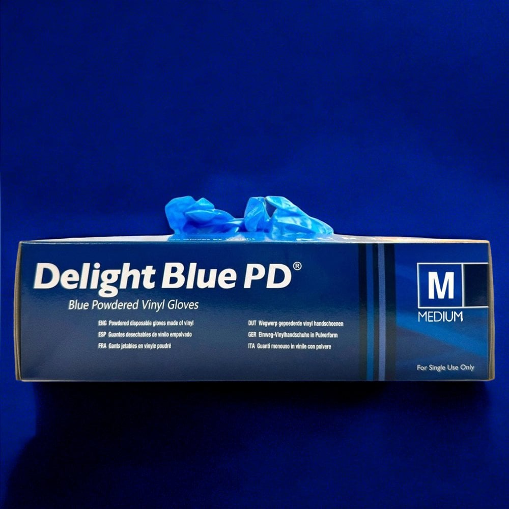 Delight - Blue Vinyl Gloves - Powdered