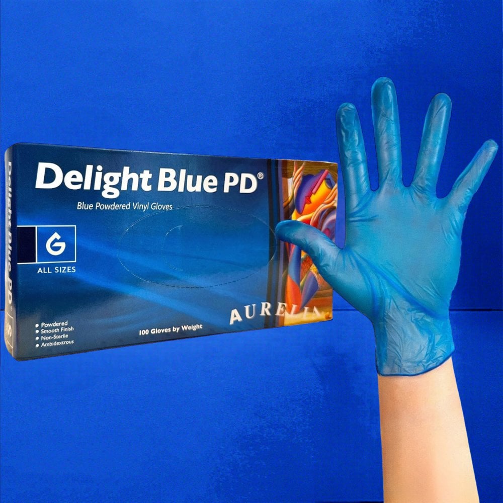 Delight - Blue Vinyl Gloves - Powdered