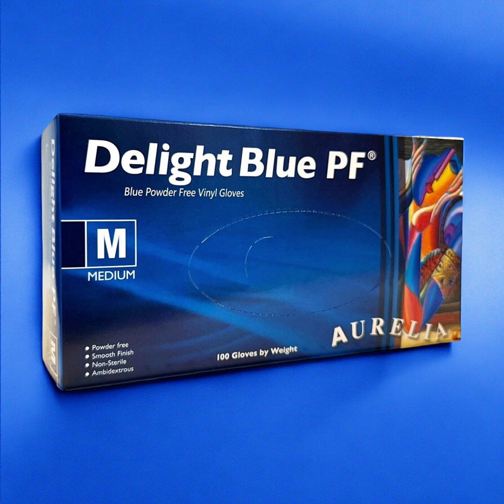 Aurelia - Delight Blue Vinyl Gloves - Powder Free