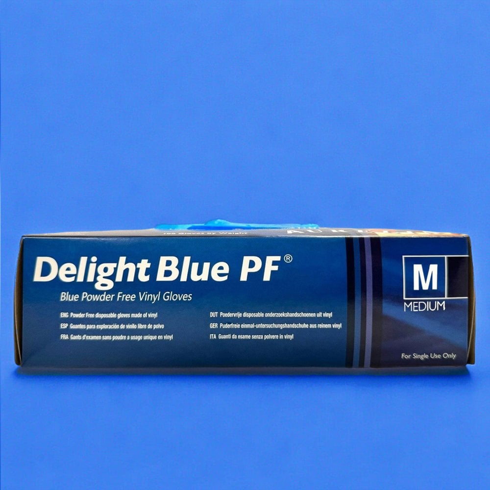 Aurelia - Delight Blue Vinyl Gloves - Powder Free