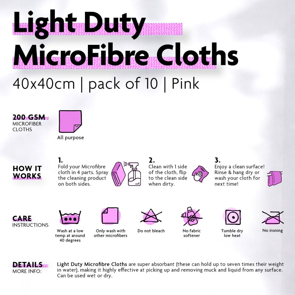 Light Duty Microfibre Cloths - Pink