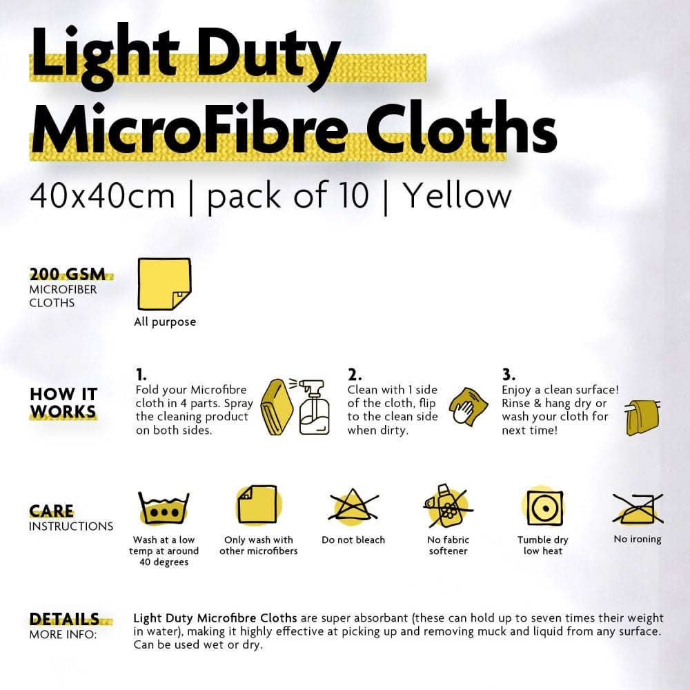 Light Duty Microfibre Cloths - Yellow
