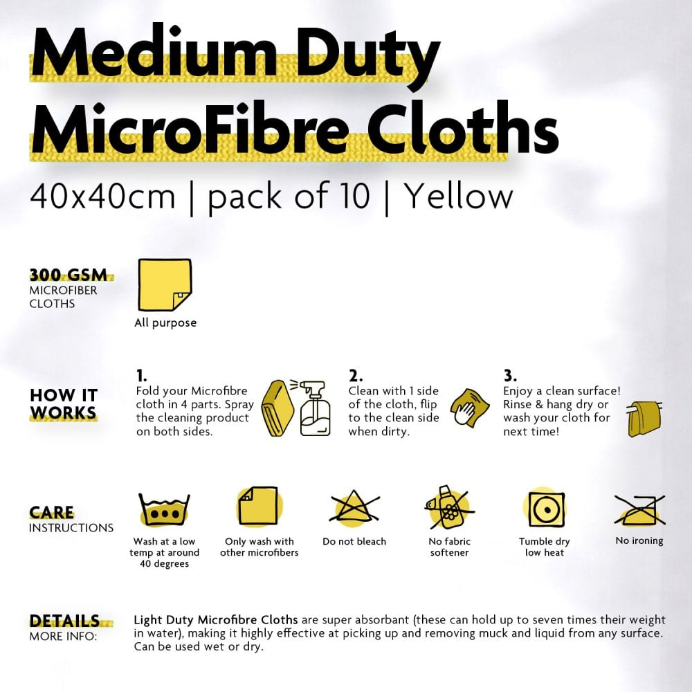 Medium Duty Microfibre Cloths - Yellow