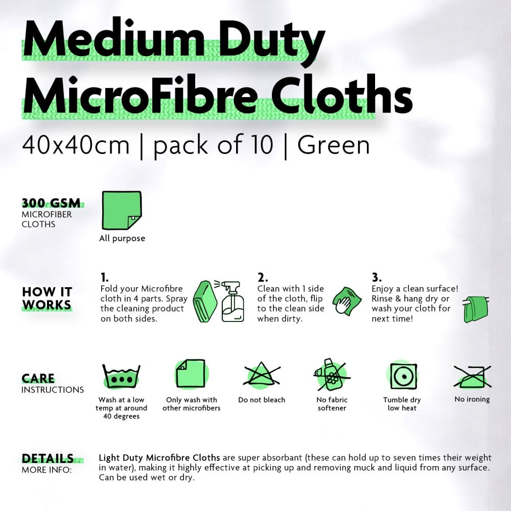 Medium Duty Microfibre Cloths - Green