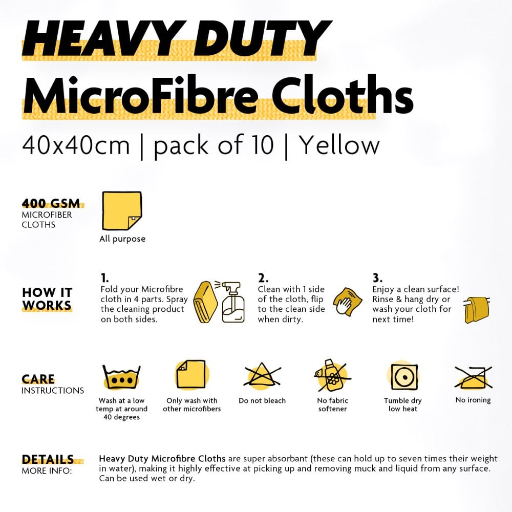 Heavy Duty Microfibre Cloths - Yellow