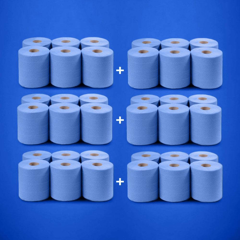 Bundle Offer: 150m 2 Ply Blue Centrefeed Rolls | 6 Cases