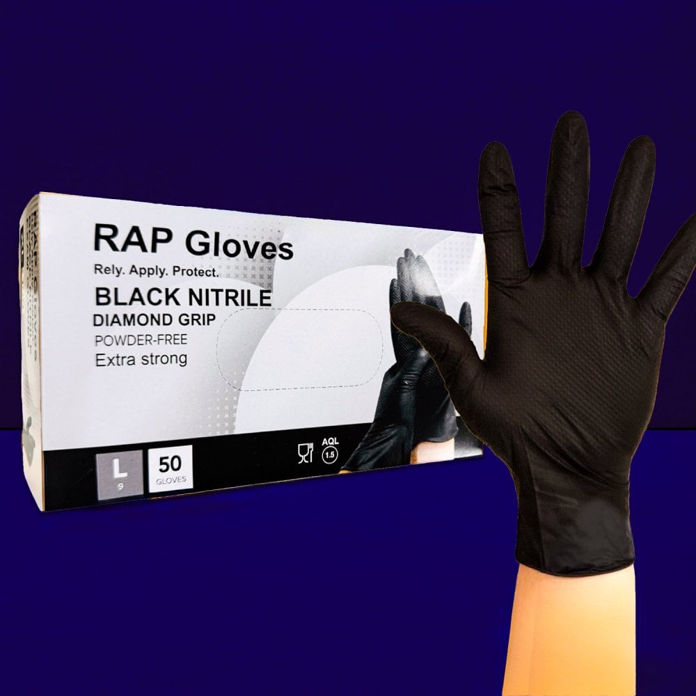 RAP - Black Nitrile Gloves - Powder Free