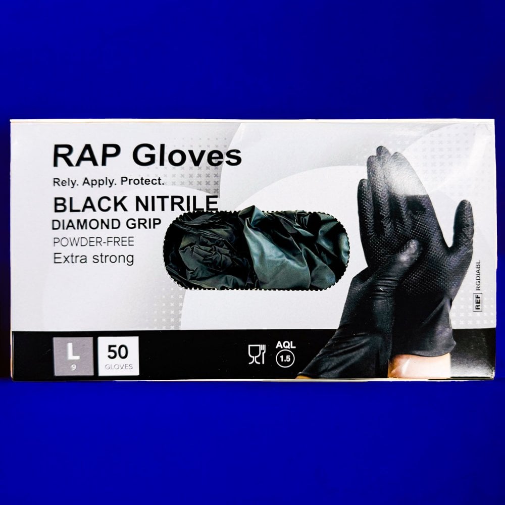 RAP - Black Nitrile Gloves - Powder Free