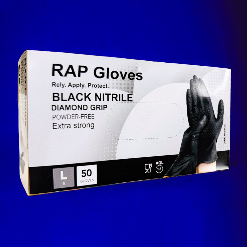 RAP - Black Nitrile Gloves - Powder Free