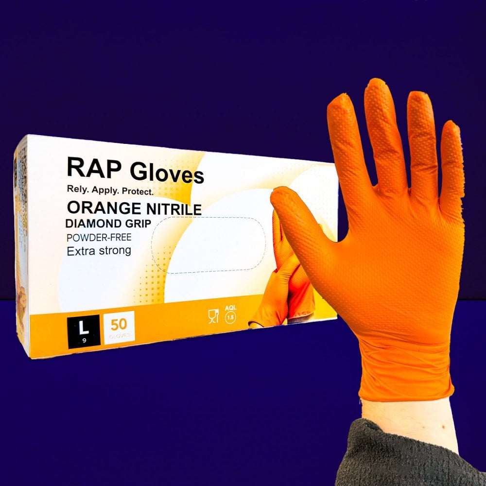 Rap Heavy Duty Orange Nitrile Gloves