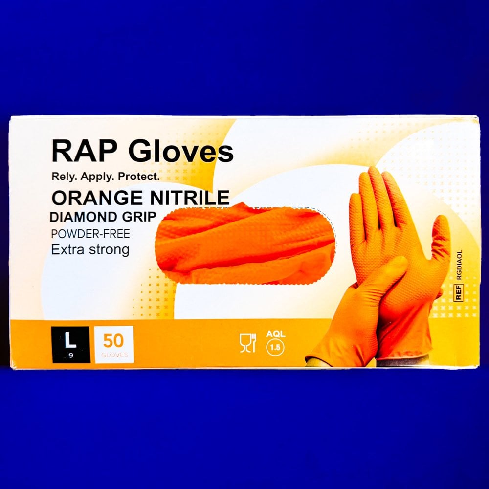 Rap Heavy Duty Orange Nitrile Gloves